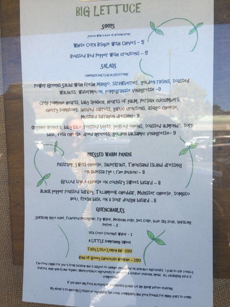 Menu at Big Lettuce restaurant, San Mateo