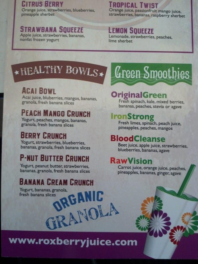 Menu at Roxberry Original Frozen Yogurt & Smoothies pub & bar, Salt Lake City