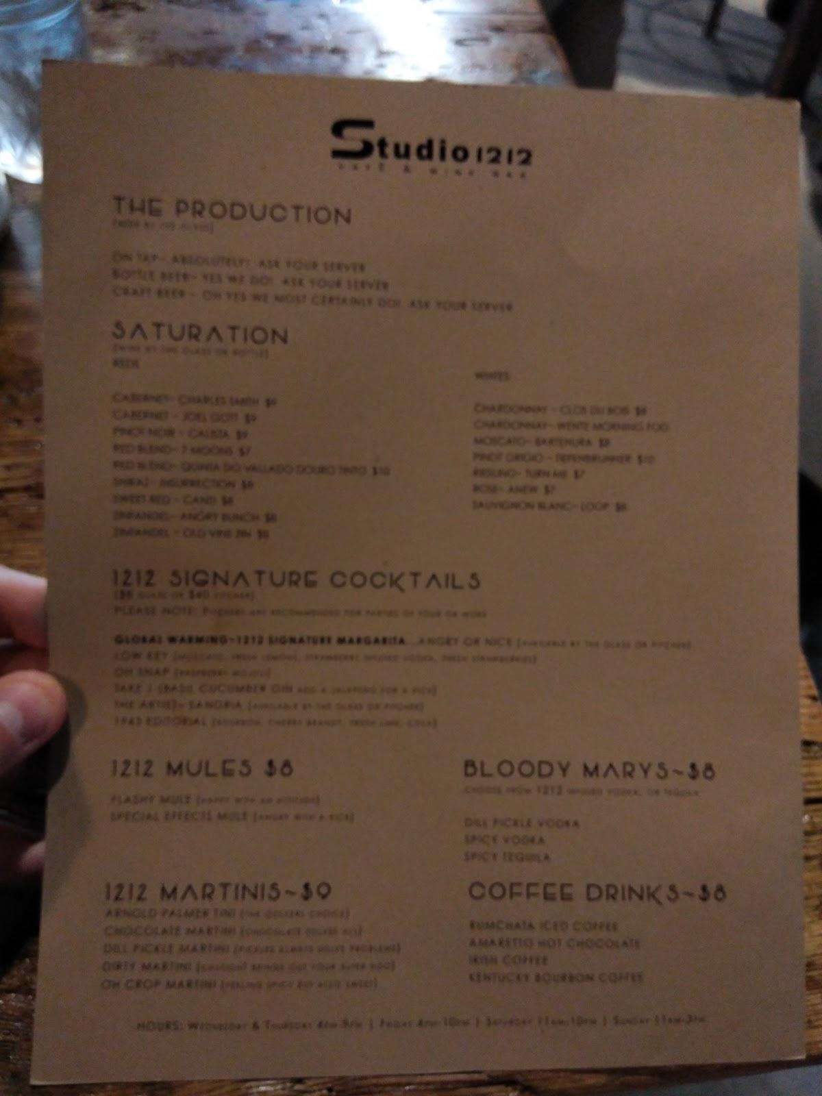 Menu at Studio 1212 Cafe & Wine Bar, Green Bay