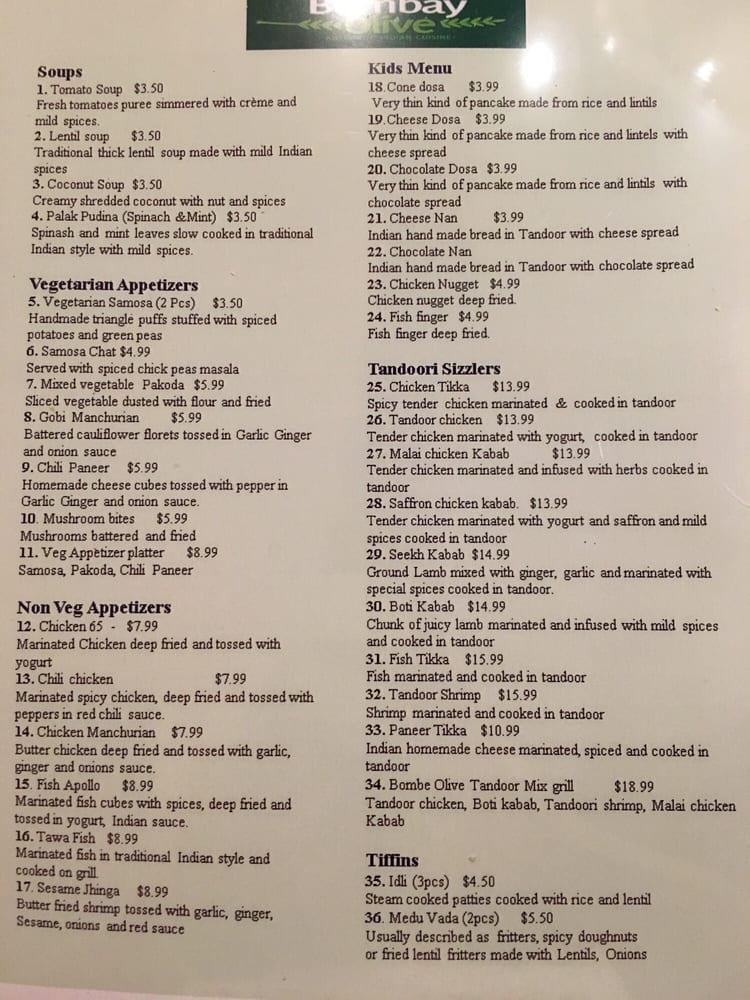 Menu at Bombay Olive Authentic Indian Cuisine desserts, Carbondale