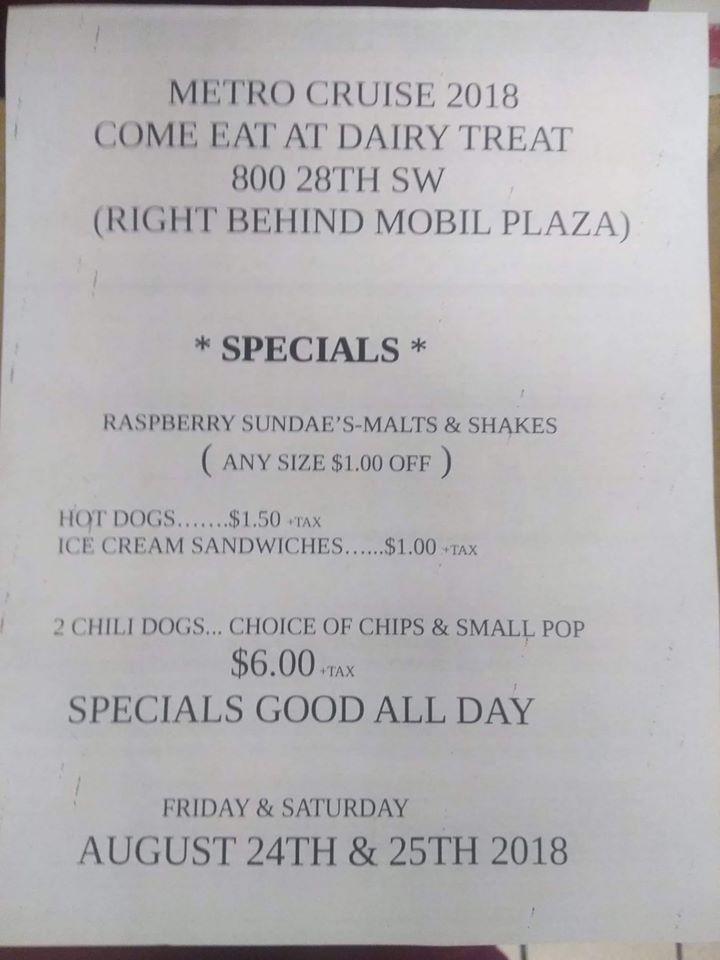 Menu at Dairy Treat restaurant, Wyoming