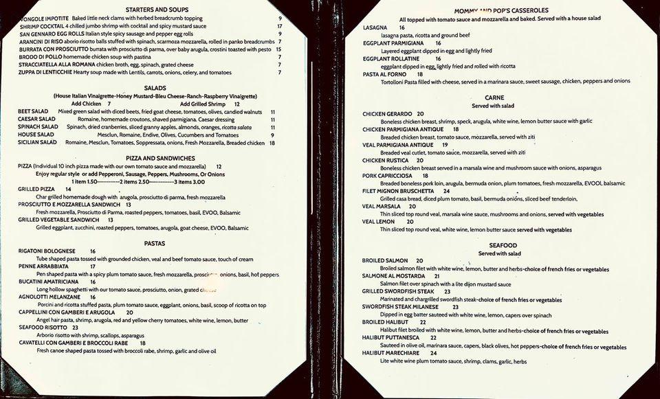 Menu at Il Fresco restaurant, Orangeburg