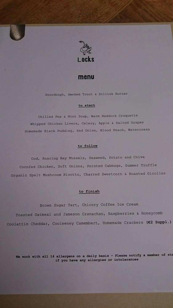 Menu at Locks restaurant, Dublin