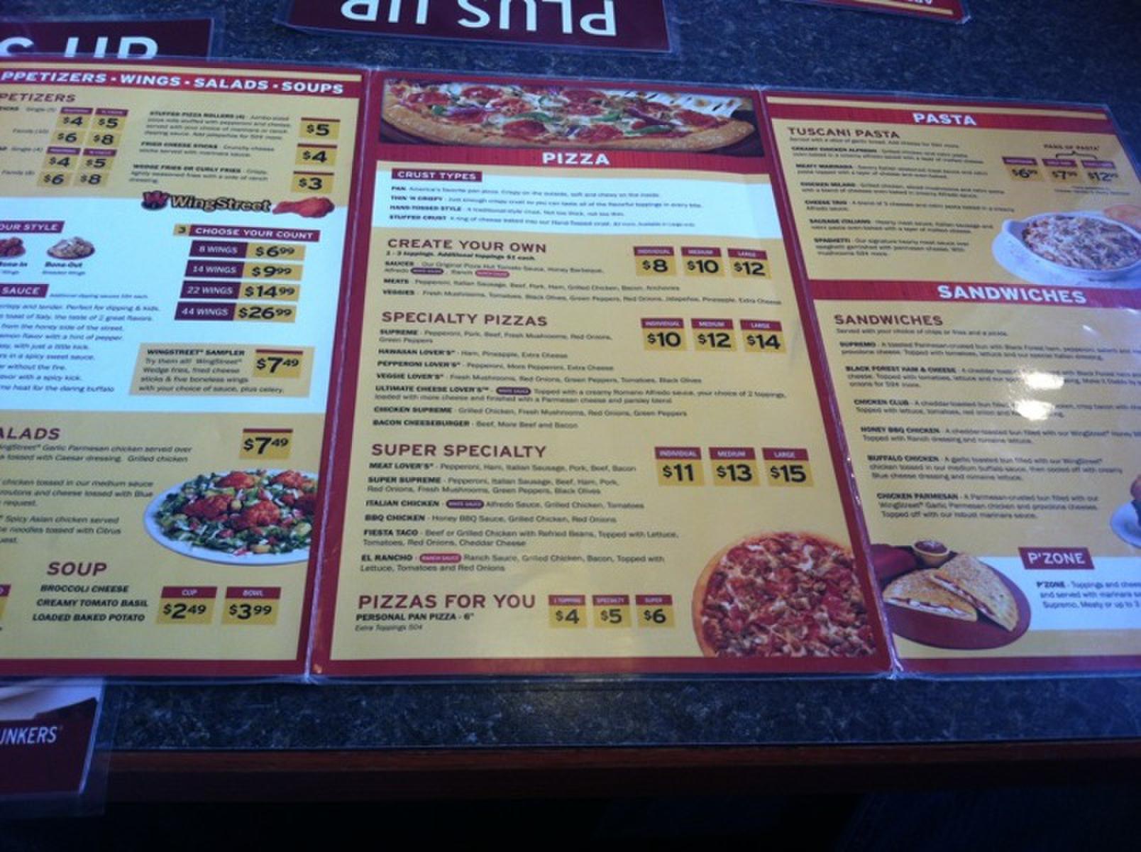 Carta de pizzería Pizza Hut, Spearman