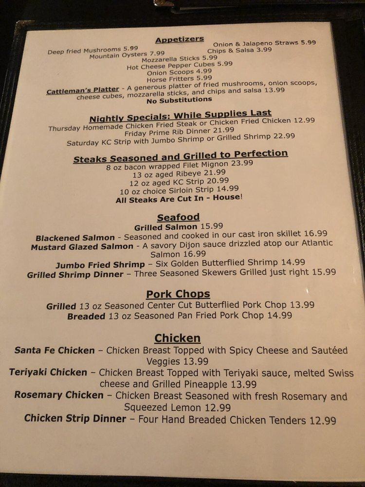 Menu at Stockyard Restaurant, Fredonia