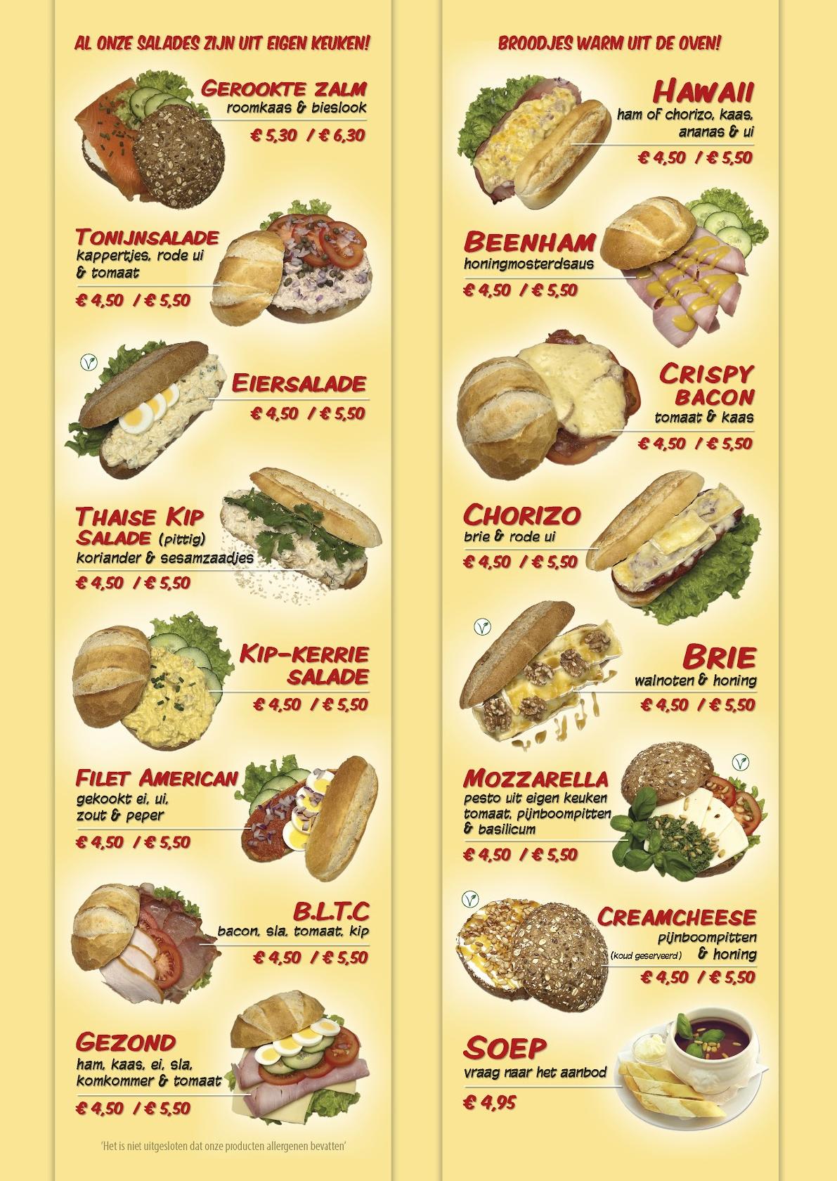Menu at Broodjeshuis Crossroads, Groningen, Kerklaan 66