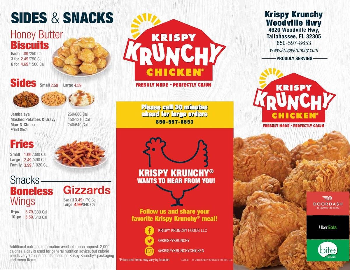 Menu at Krispy Krunchy Chicken restaurant, Tallahassee, Woodville Hwy