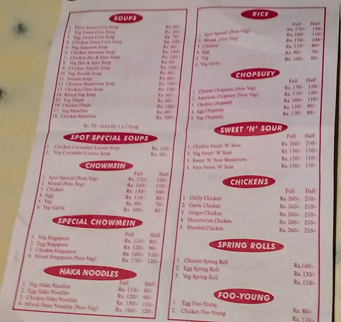 The spot deals menu