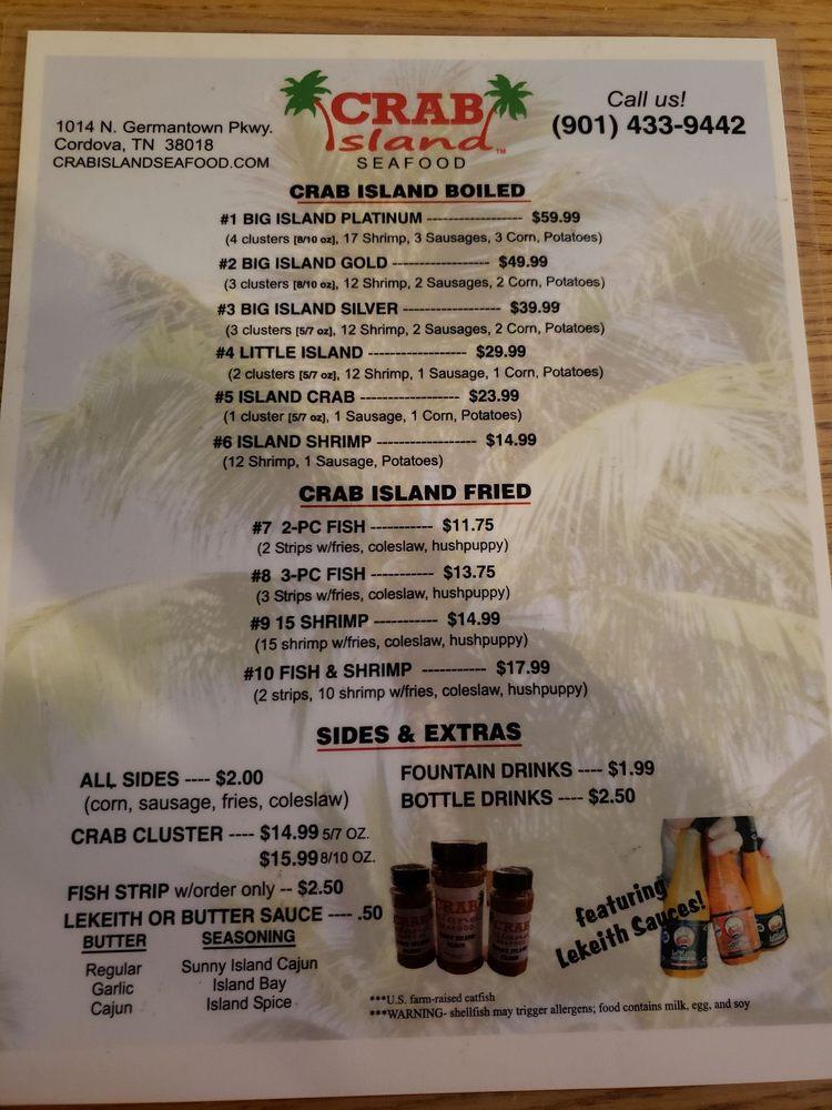 Menu at Crab Island Seafood restaurant, Memphis, N Germantown Pkwy