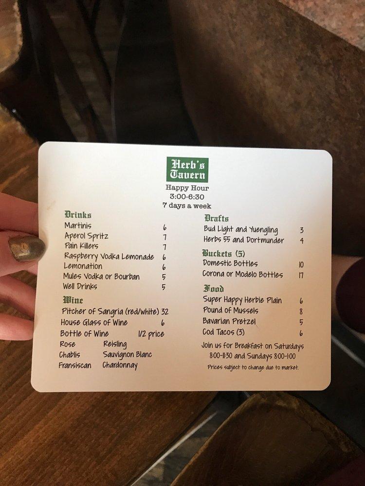 Menu at Herb's Tavern restaurant, Rocky River
