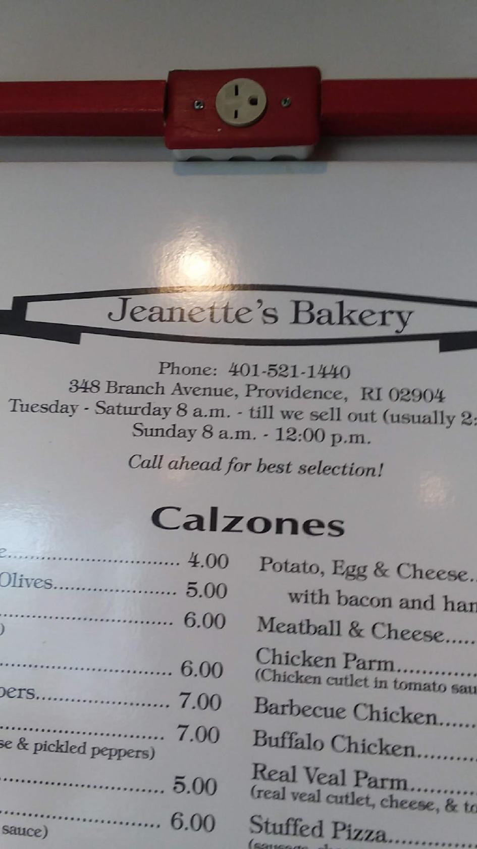 Menu at Bakery, Providence