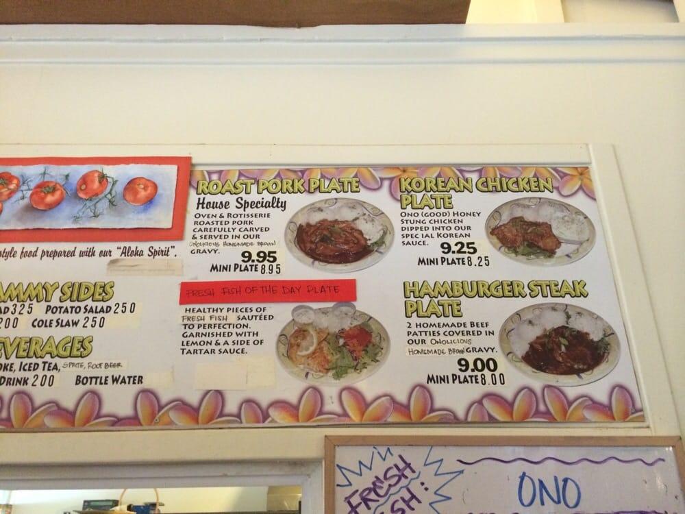 Menu at Minnie's Ohana Lim Style restaurant, Kapaau
