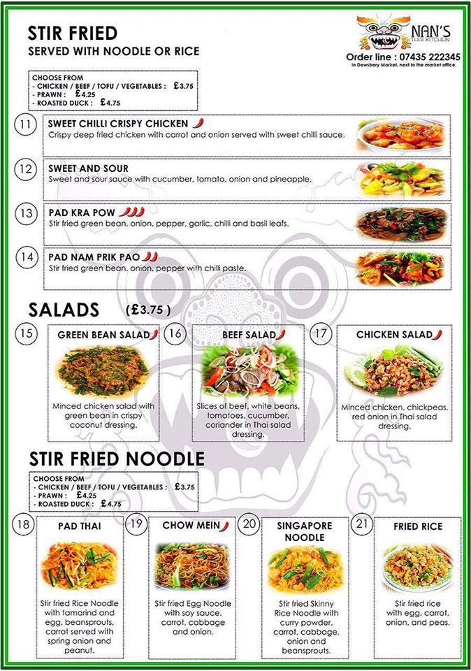 Menu at Nan's Thai Kitchen cafe, Dewsbury