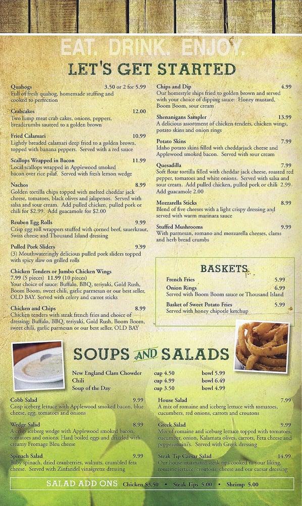 Menu at Shenanigans Bar & Grill, Wareham