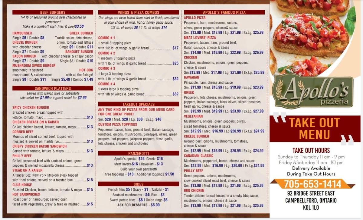 Menu at Apollo's Pizzeria, Campbellford