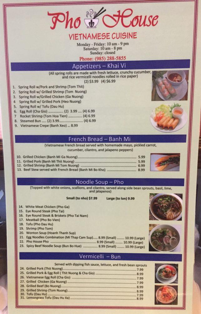 Menu at Phở House restaurant, Slidell, 720 Brownswitch Rd STE 6