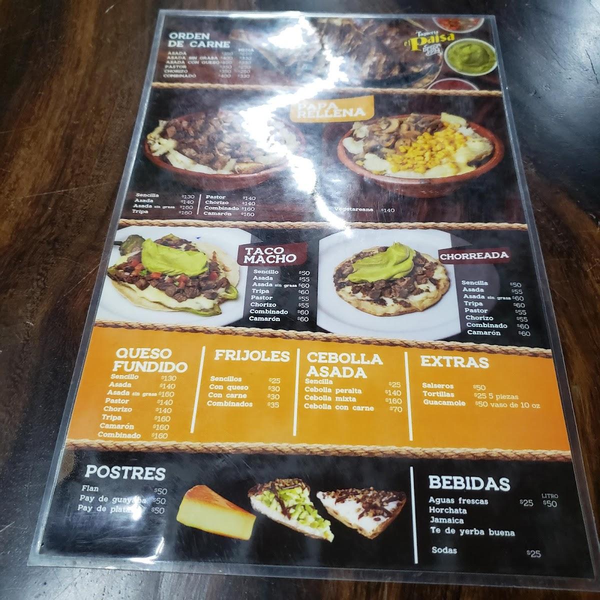 Carta del restaurante Taquerías El Paisa, Cabo San Lucas