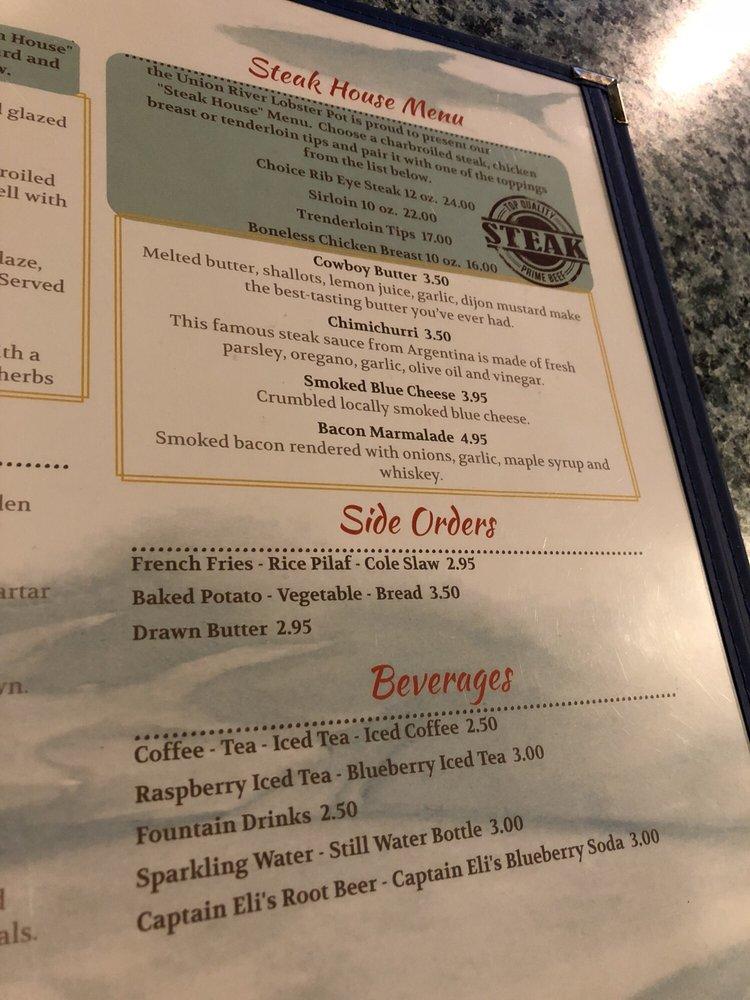 Menu at Union River Lobster Pot steakhouse, Ellsworth