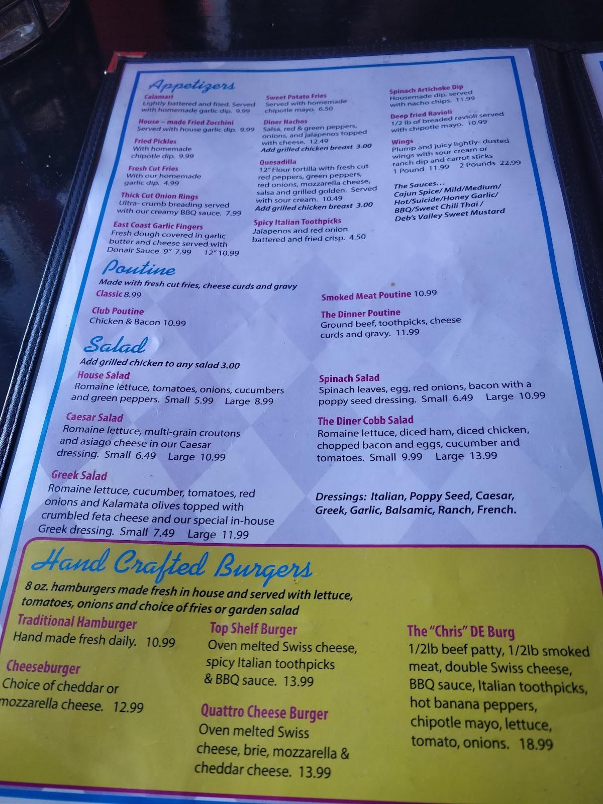 Menu at Scottys Corner Diner restaurant, Ottawa