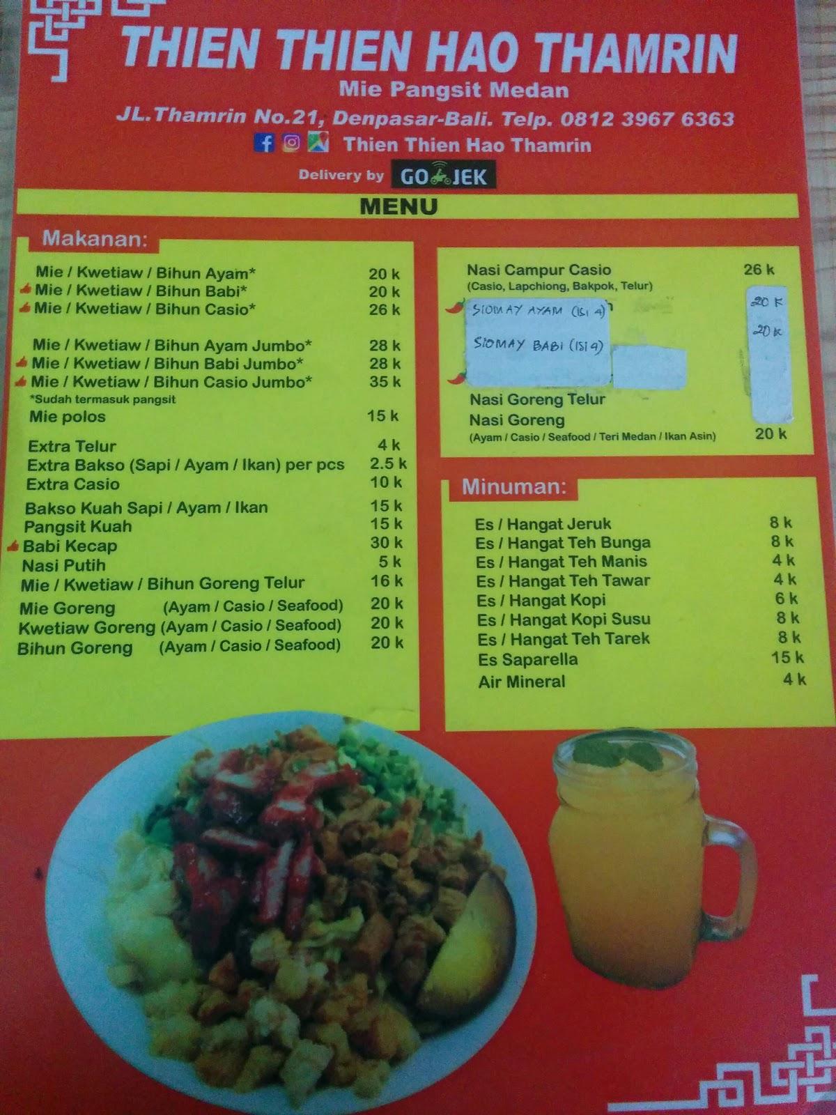 Menu at THIEN THIEN HAO THAMRIN restaurant, Denpasar, Jl. Thamrin No.21