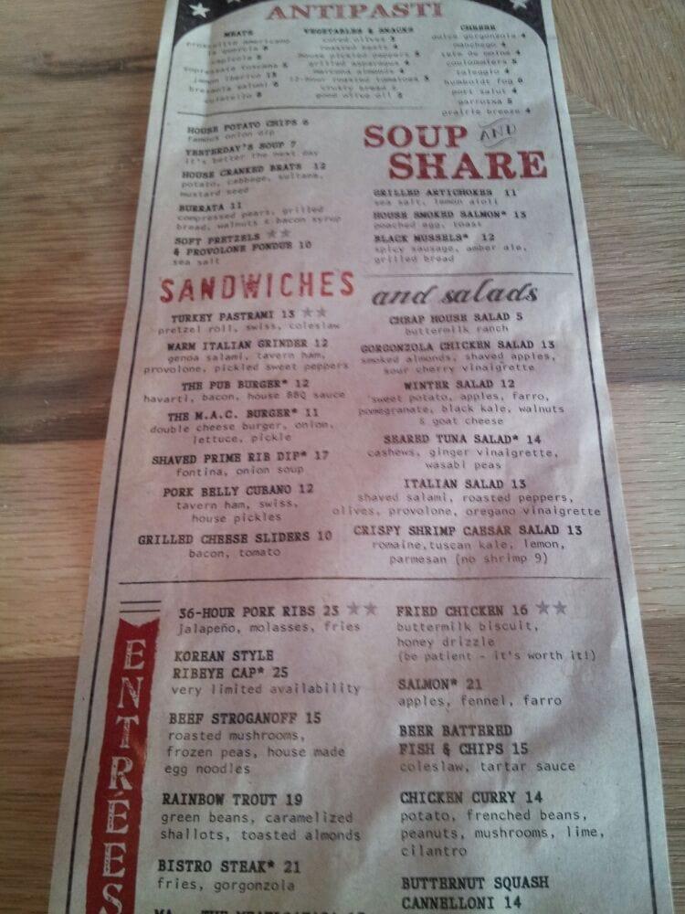 Menu at Culinary Dropout pub & bar, Phoenix, N 7th St