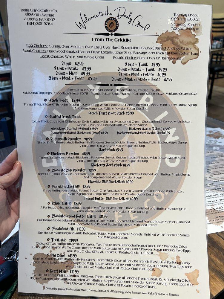 Menu at The Daily Grind Coffee Co restaurant, Altoona