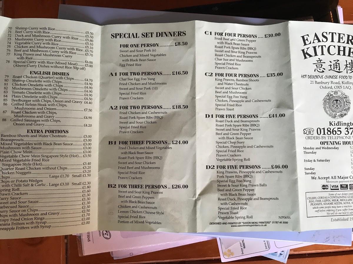 Menu at Eastern Kitchen fast food, Kidlington