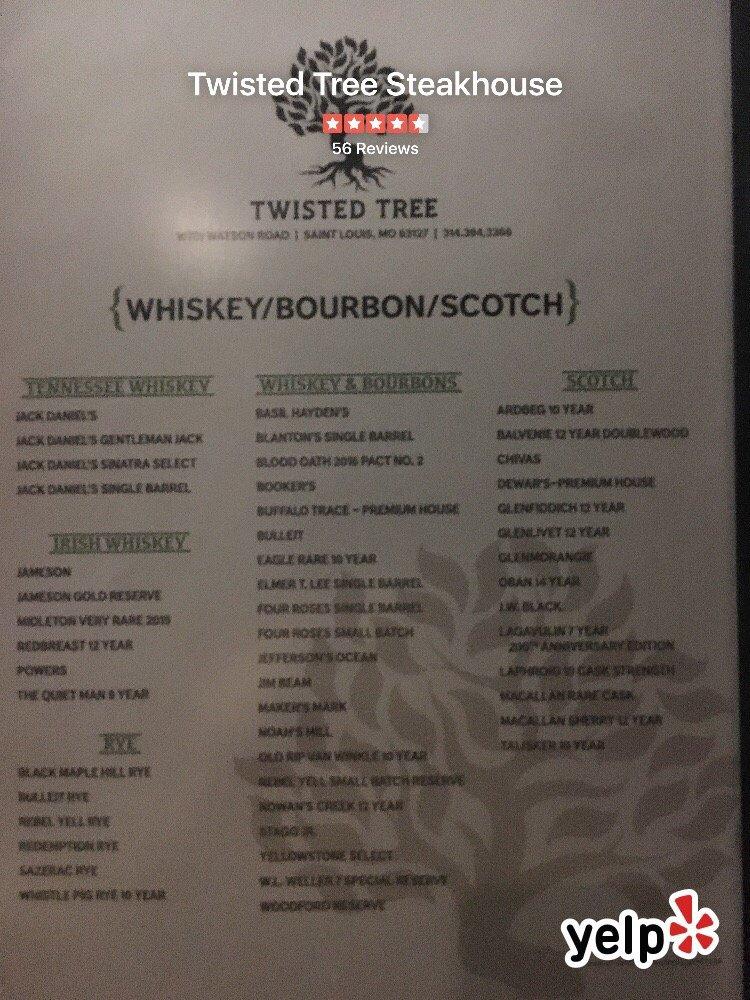 Menu at Twisted Tree Steakhouse, Sunset Hills