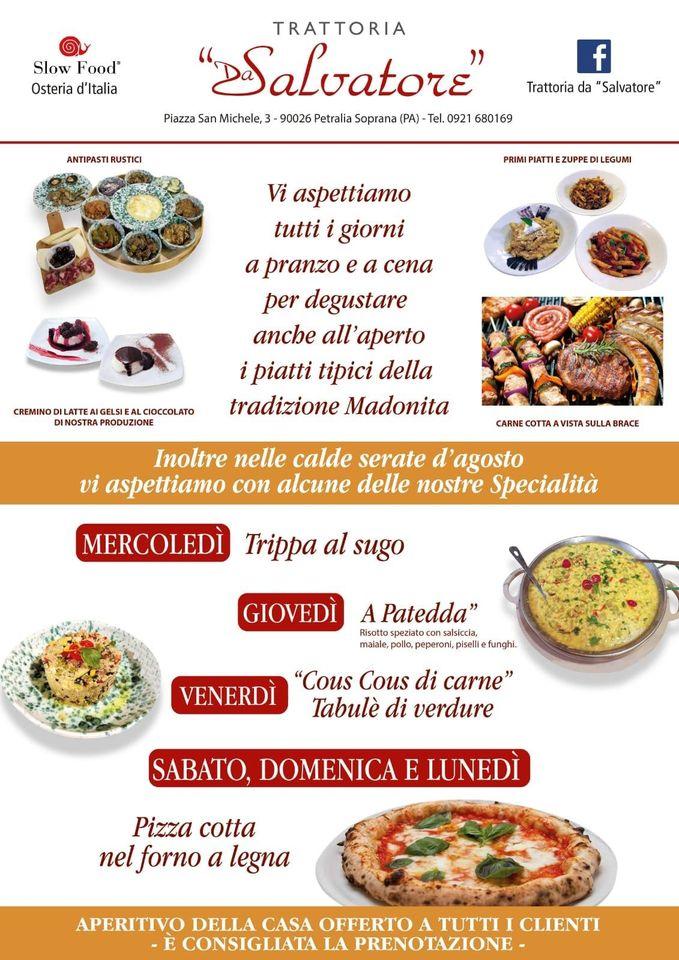 Menu at Trattoria da Salvatore restaurant, Petralia Soprana