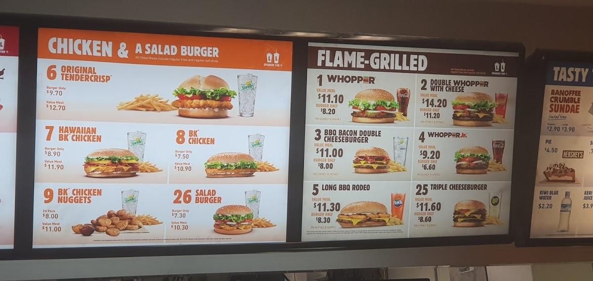 Menu at Burger King Richmond restaurant, Richmond, 1 Salisbury Rd