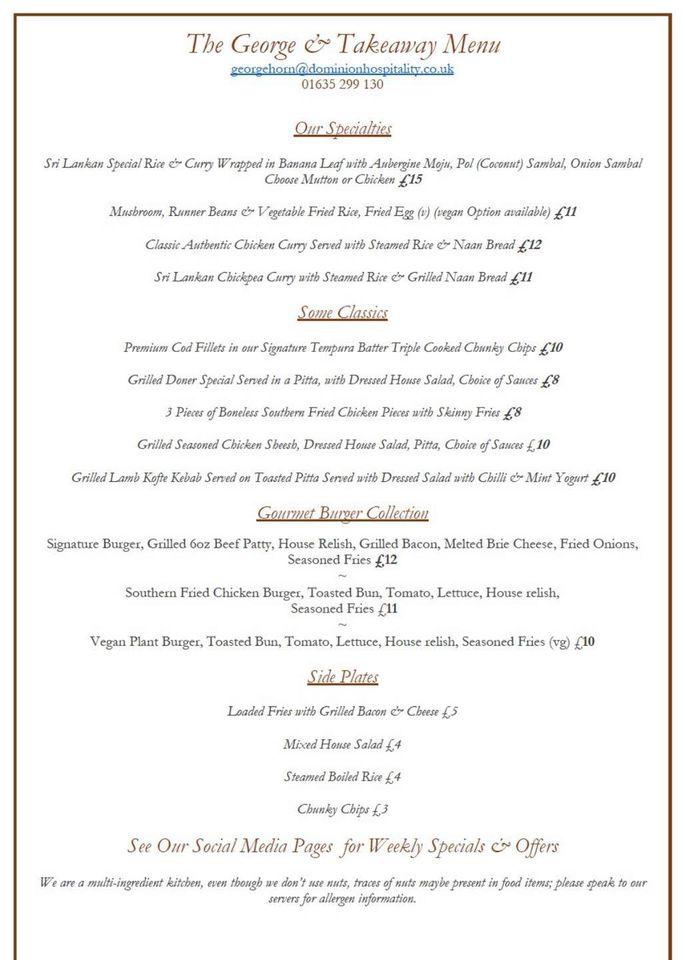 Menu at & Horn Kingsclere restaurant, Kingsclere