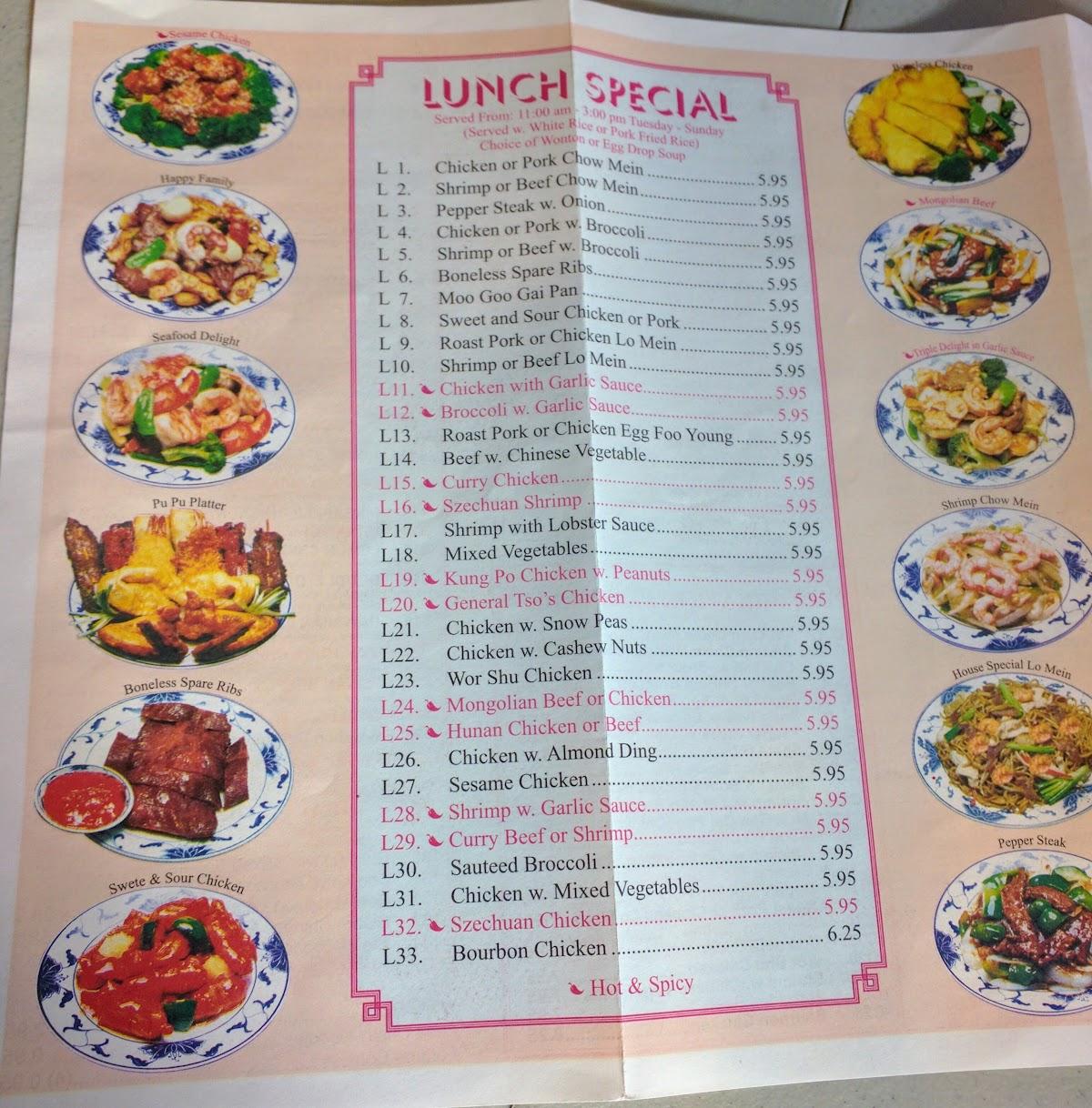 Menu at China One restaurant,