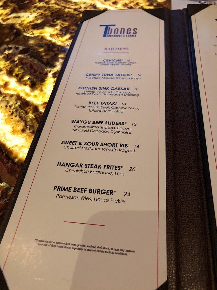 Menu at TBones steakhouse, Las Vegas, W Charleston Blvd