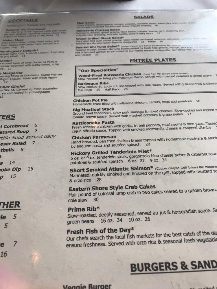 Menu at Copper Canyon Grill pub & bar, Gaithersburg