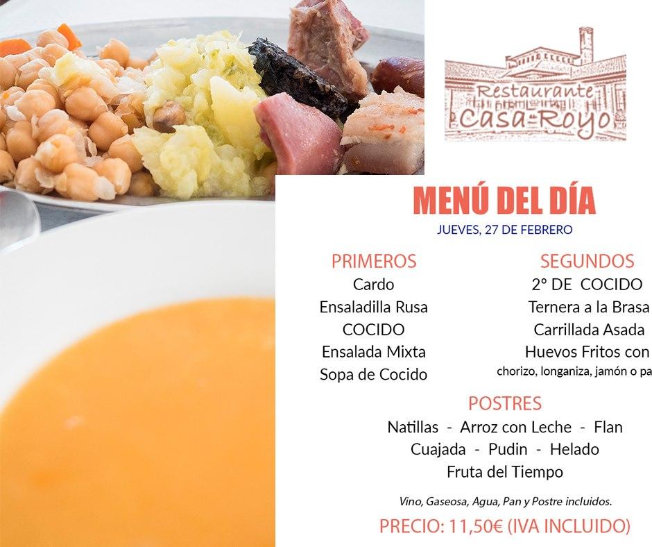 Carta de Restaurante Casa Royo, Zaragoza