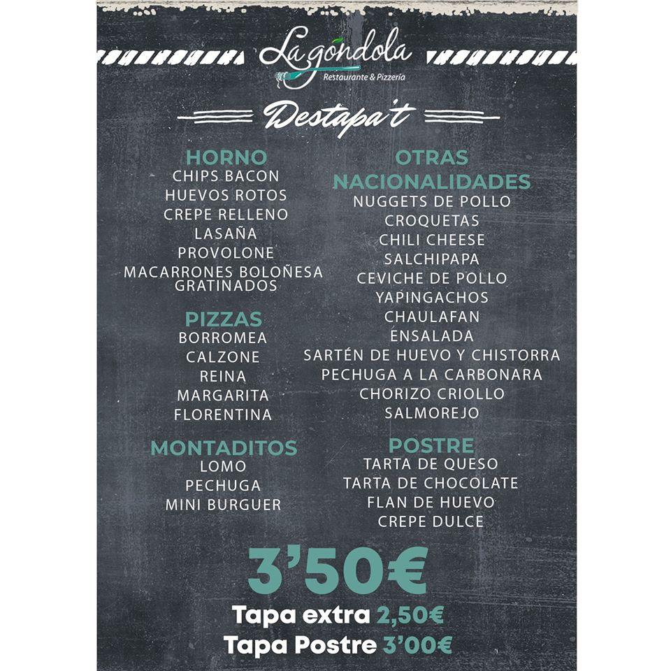 Menu at Pizzería & Restaurante La Góndola, Gandia