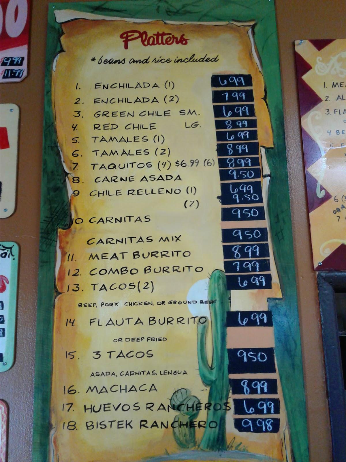 Menu at Plata's Mexican Food restaurant, Barstow, 25569 Main St