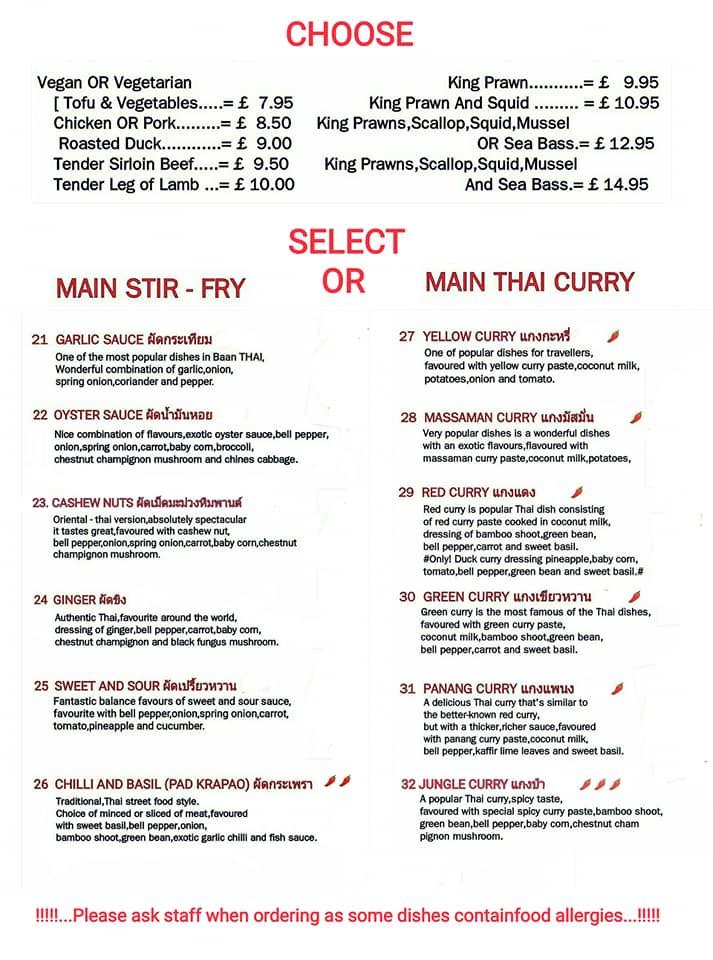 Menu At Baan Thai Restaurant, Hartlepool