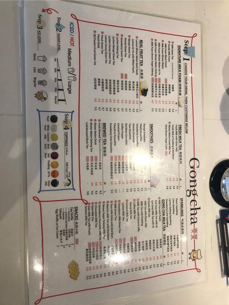 Menu at Gong Cha pub & bar, Saskatoon, Preston Ave S