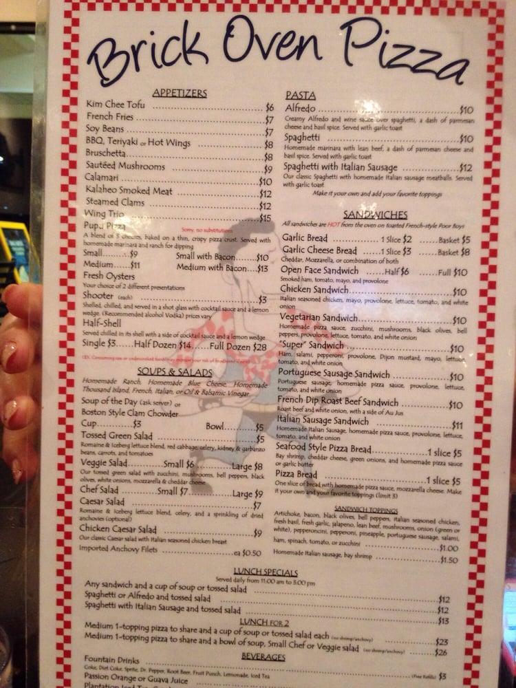 Menu at Brick Oven Pizza pub & bar, Kaneohe