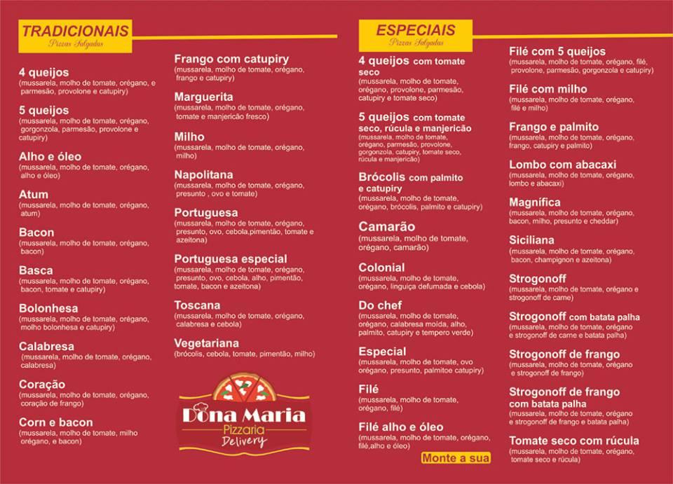 Pizzaria Dona Maria cardápio