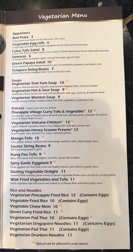 Menu at Pineapple Village restaurant, Gilroy