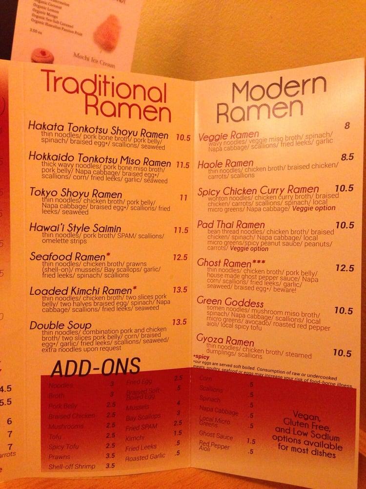 Menu at Ramen Bowls restaurant, Lawrence