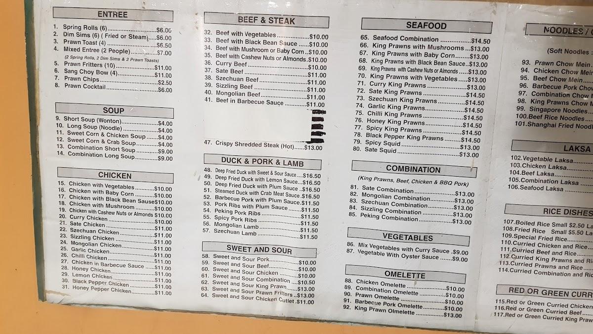 Menu at Ming Wah fast food, Ermington