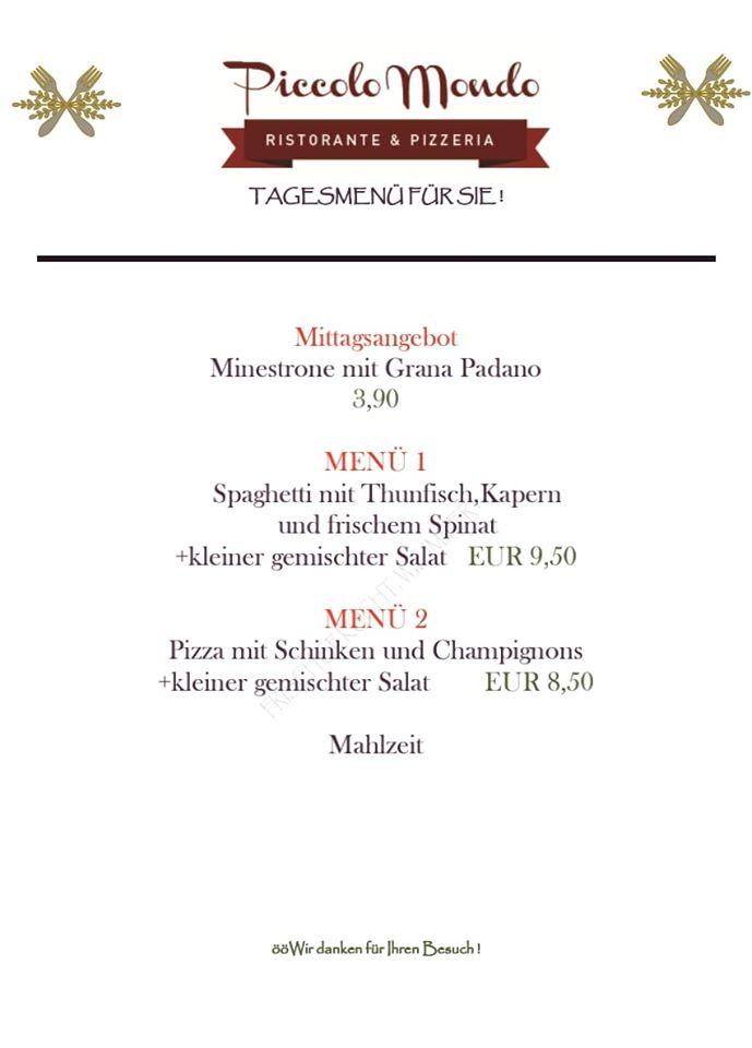 Speisekarte von Pizzeria Piccolo Mondo, Klagenfurt am Wörthersee