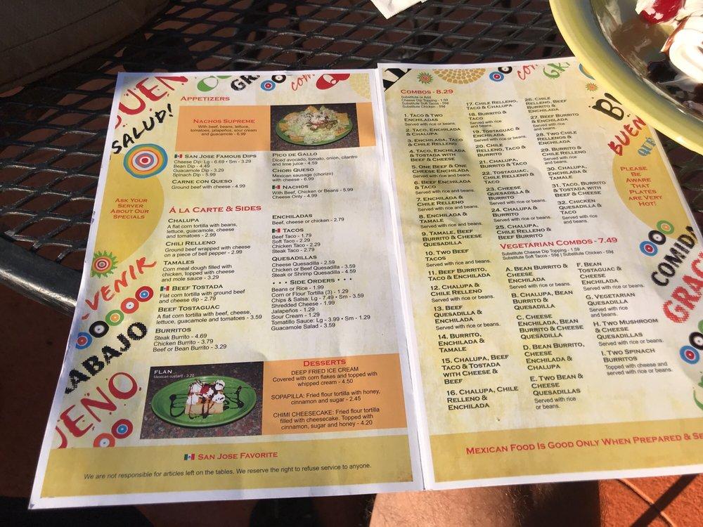 Menu at San Jose Mexican Restaurant, BatesburgLeesville