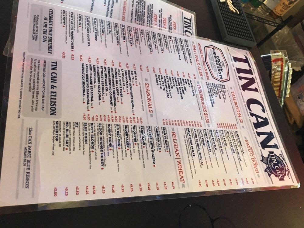 Carta de Tin Can Bar, Lansing, 408 E Michigan Ave