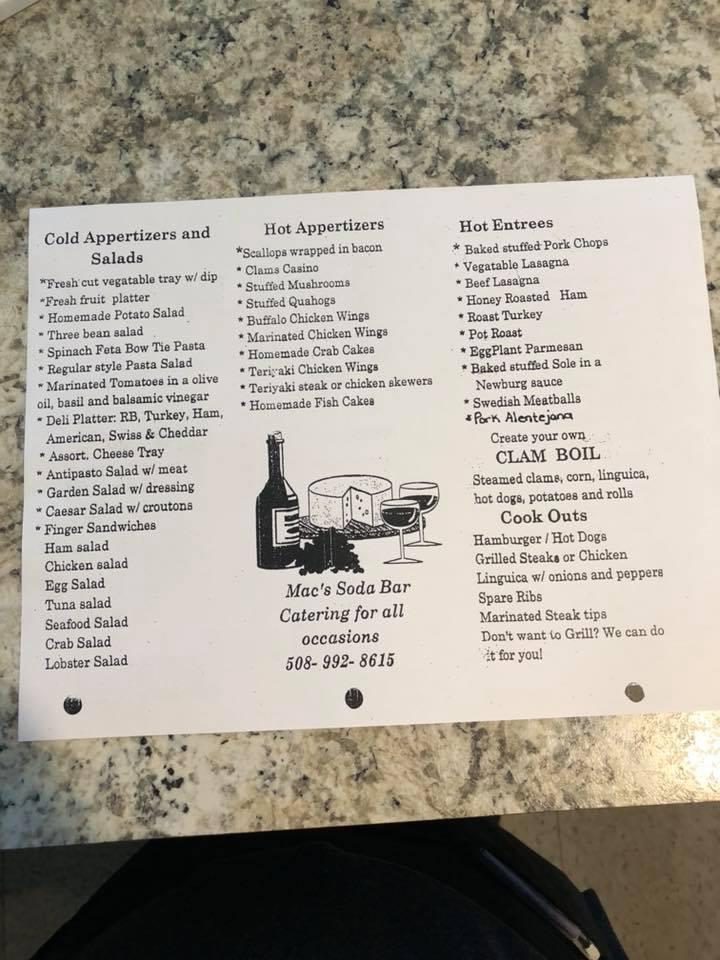 Menu at Mac's Soda Bar, Fairhaven, 116 Sconticut Neck Rd