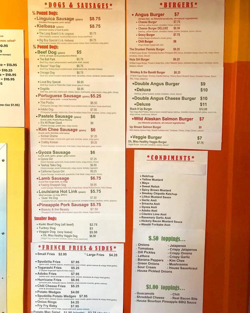 Menu at Big Island Top Dogs restaurant, Hilo