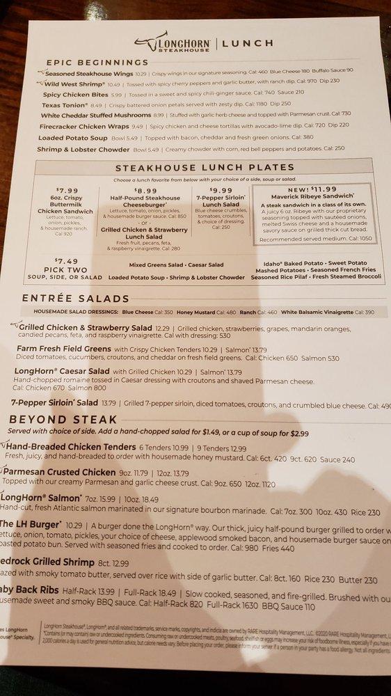 Menu at LongHorn Steakhouse, WinstonSalem, 955 Hanes Mall Blvd